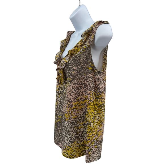 Gap Blouse Printed Ruffle V-neck WMNS S Gray/Pink/Yellow Sleeveless Geo Pattern - Picture 4 of 9